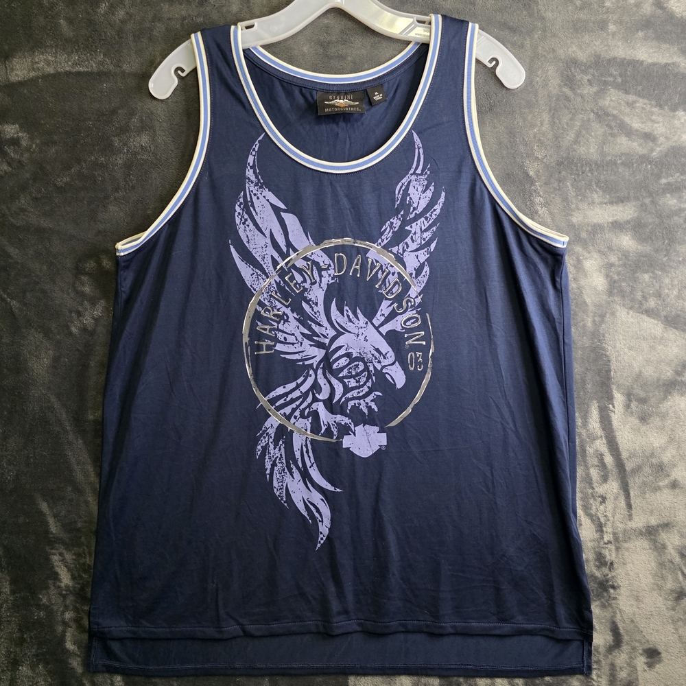 Harley-Davidson® Women's Ringer Neckline Tunic Sleeveless Tank, Blue